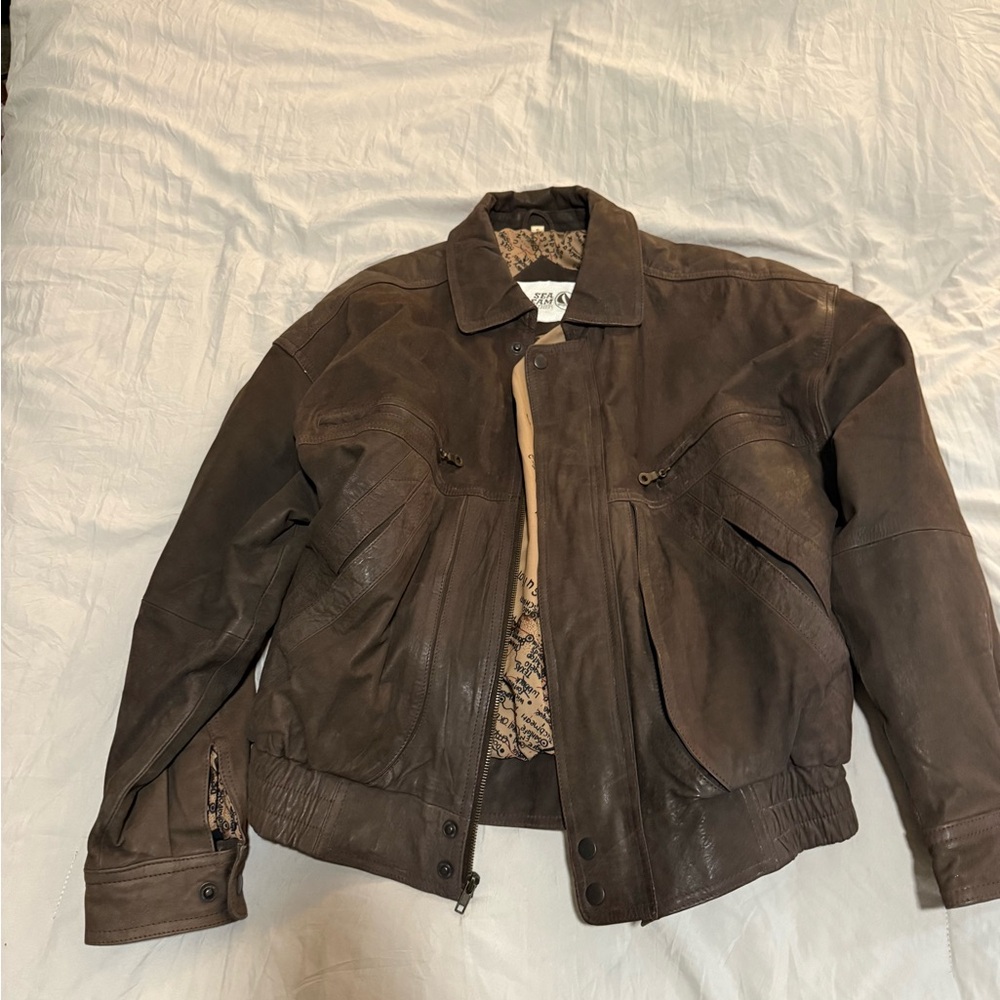 Men's Dark Brown Leather bomber Jacket